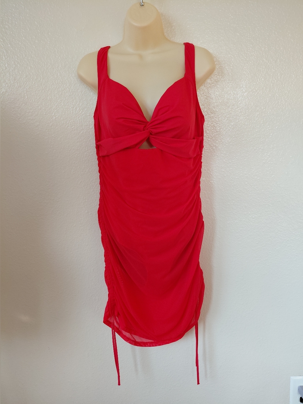 SHAPELLX- Women's Red Knot Front Ruched Bodycon Dress, Swimsuit,XL. NWT